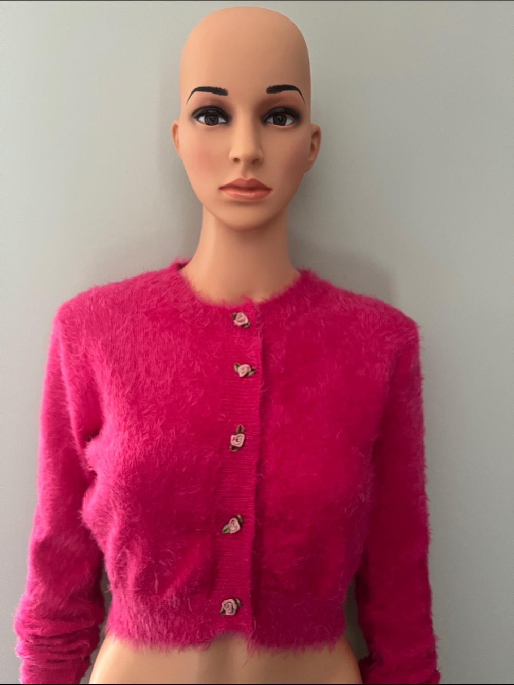 ‼️NWT‼️Dolls Kill X Sugar Thrillz Cover Girl Fuzzy Pink Cardigan Sweater Small